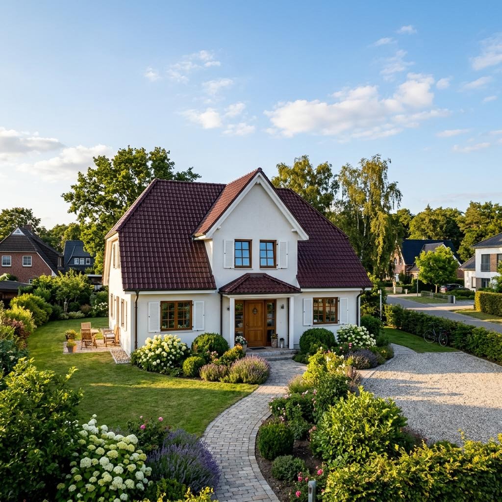 Friesenhaus Friesenidyll von Albert Haus mit weißer Putzfassade und Sprossenfenstern