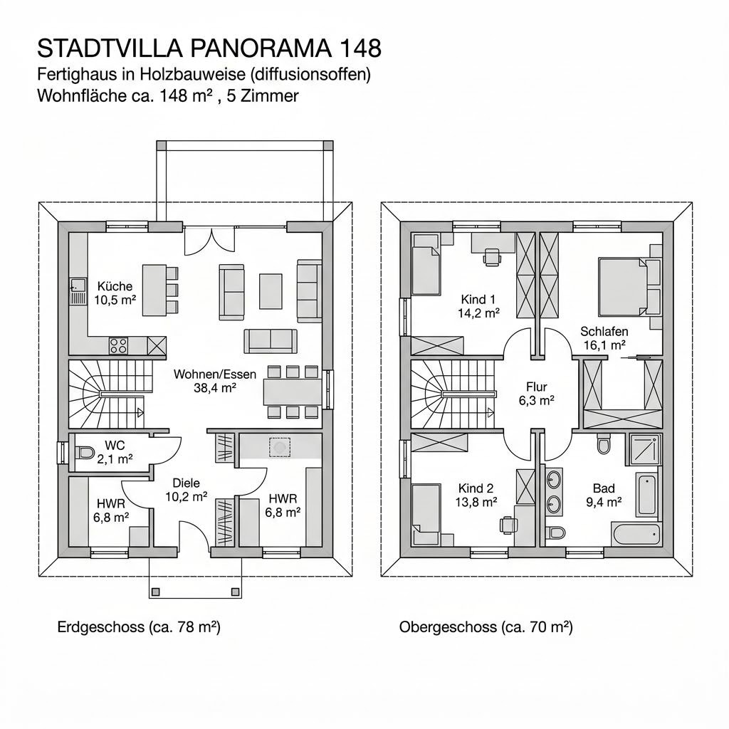 Grundriss Panorama 148 – 148 m² Stadtvilla mit 5 Zimmern