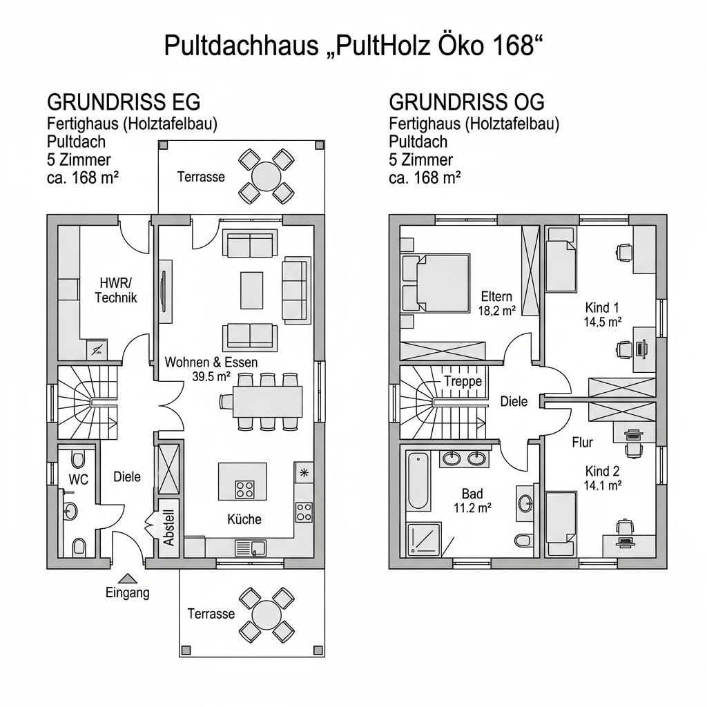 Grundriss PultHolz Öko 168 von Baufritz — 168 m², 5 Zimmer