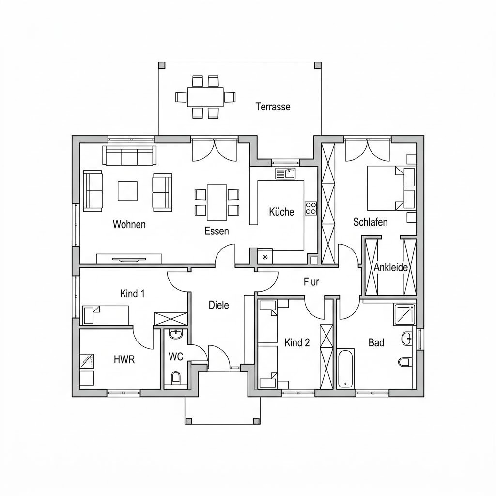 Grundriss Bungalow Purea 142 – 142 m² Bungalow mit 4 Zimmern