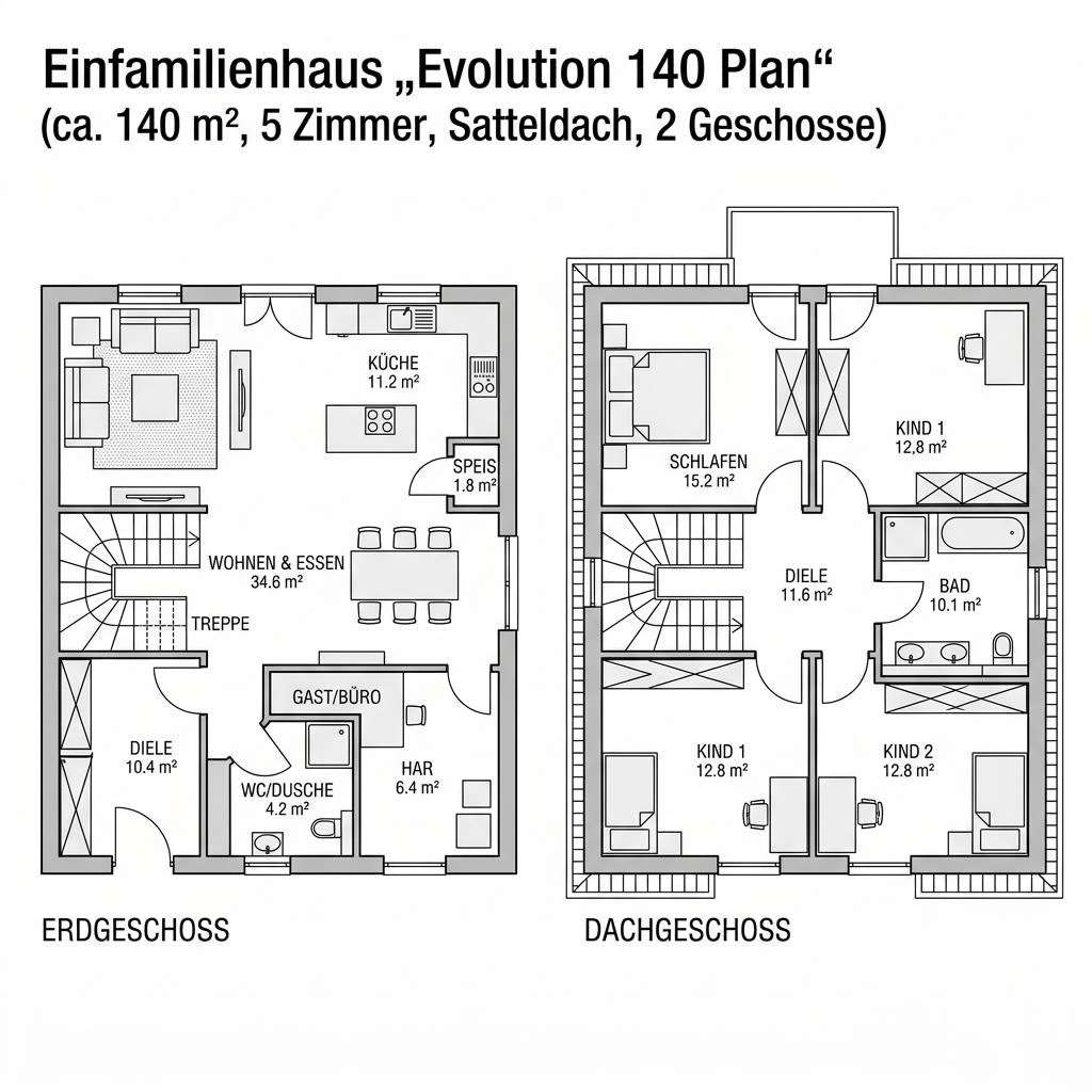 Grundriss Evolution 140 Plan von Bien-Zenker — 140 m², 5 Zimmer