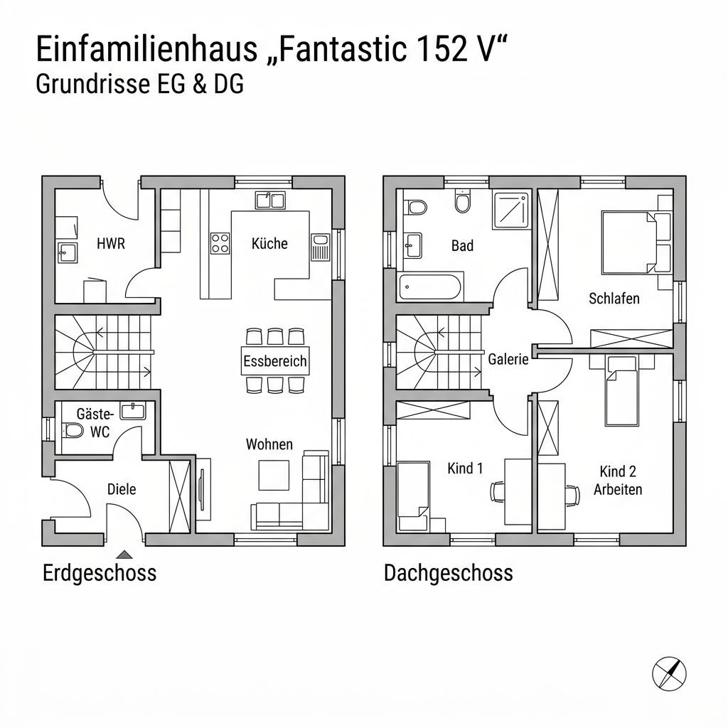 Grundriss Fantastic 152 V – 152 m² Einfamilienhaus mit 5 Zimmern
