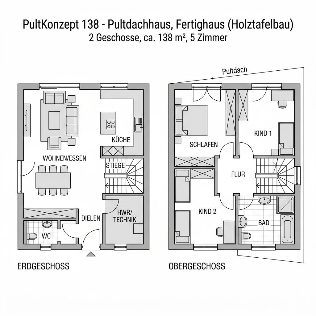Grundriss PultKonzept 138 von Bien-Zenker — 138 m², 5 Zimmer