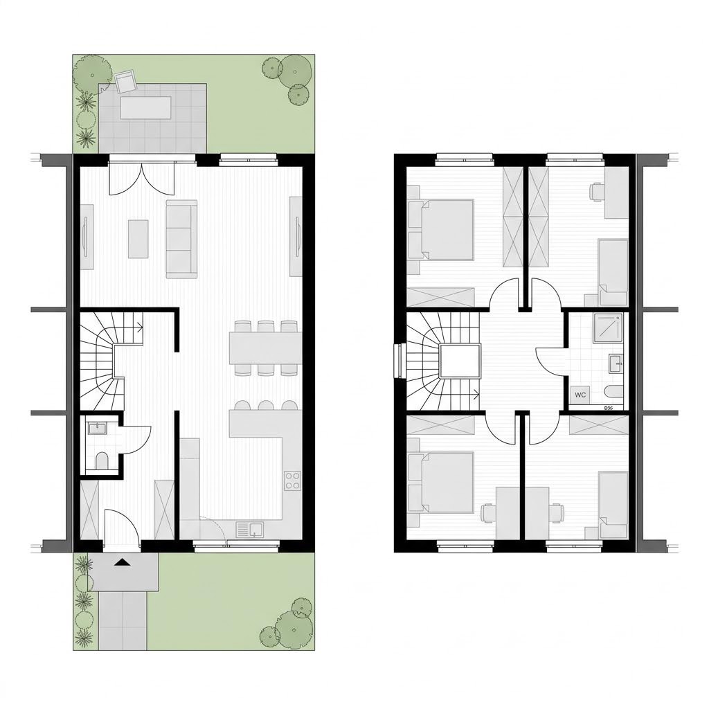 Grundriss Reihenmittelhaus Concept R108 von Bien-Zenker — 108 m², 4 Zimmer