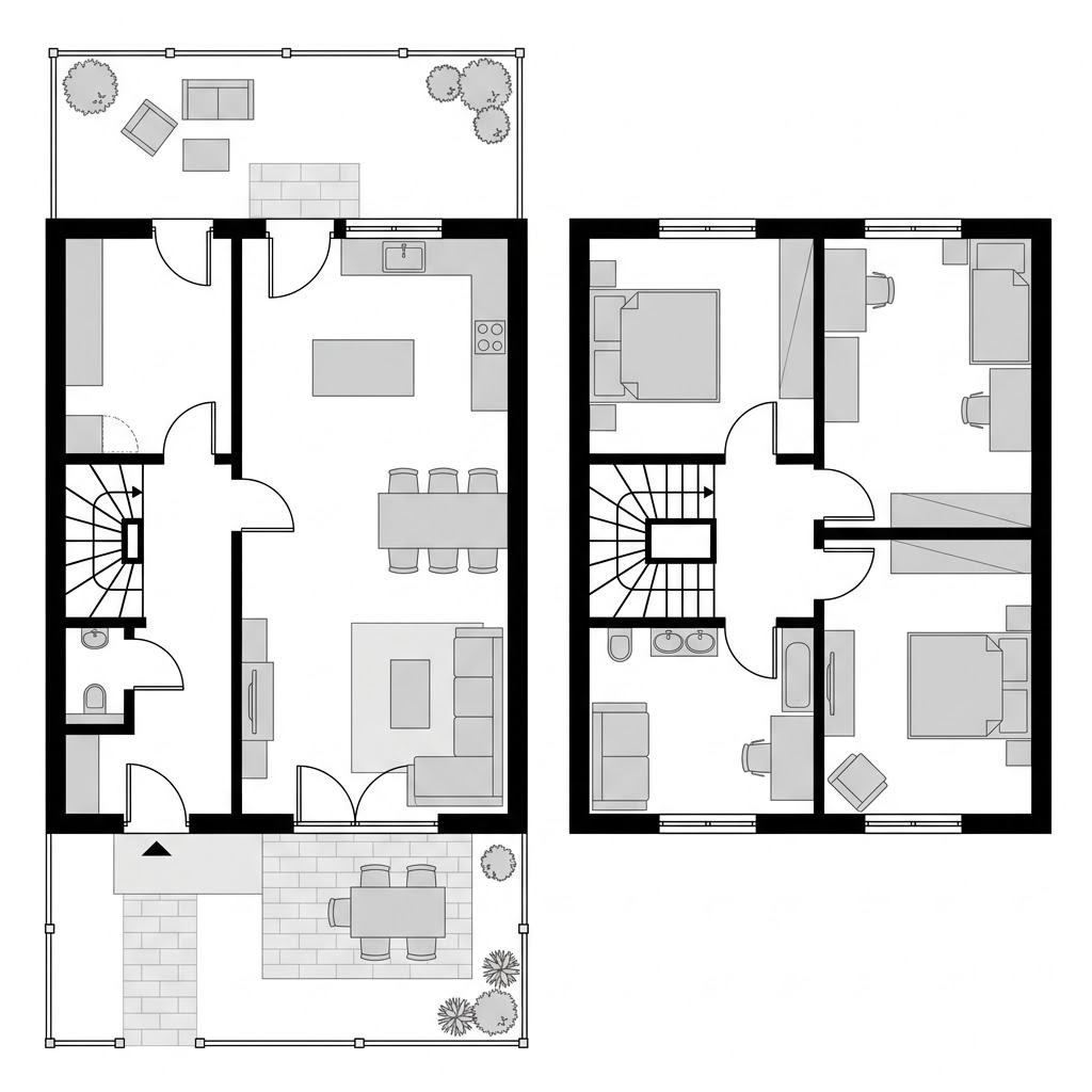 Grundriss Reihenmittelhaus Evolution R124 von Bien-Zenker — 124 m², 4 Zimmer
