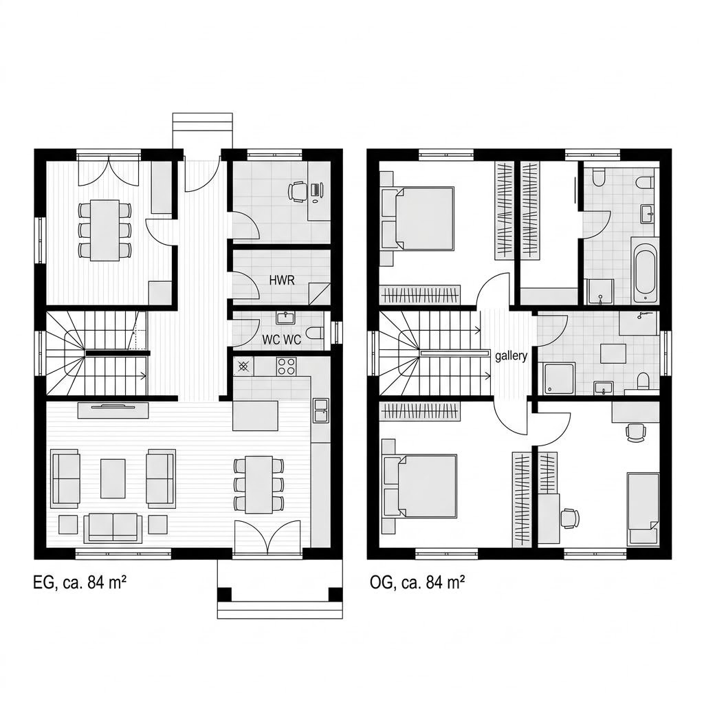 Grundriss Stadtvilla Concept 168 – 168 m² Stadtvilla mit 6 Zimmern