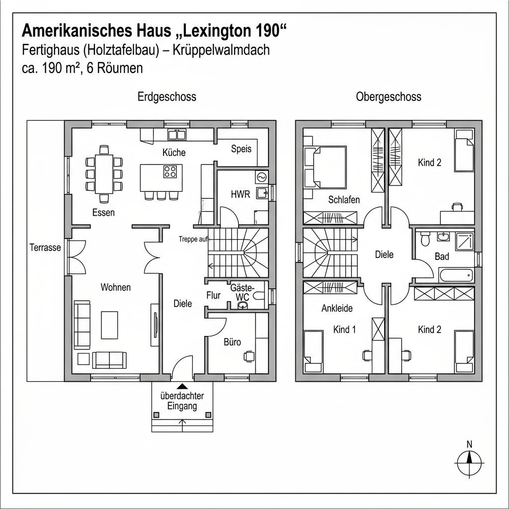 Grundriss Lexington 190 von Bostonhaus — 190 m², 6 Zimmer