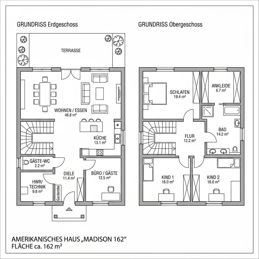 Grundriss Madison 162 von Bostonhaus — 162 m², 5 Zimmer
