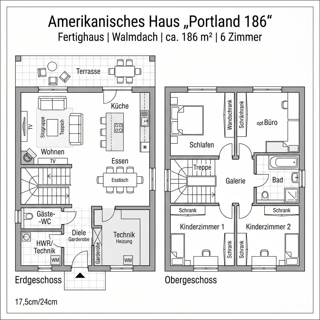 Grundriss Portland 186 von Bostonhaus — 186 m², 6 Zimmer