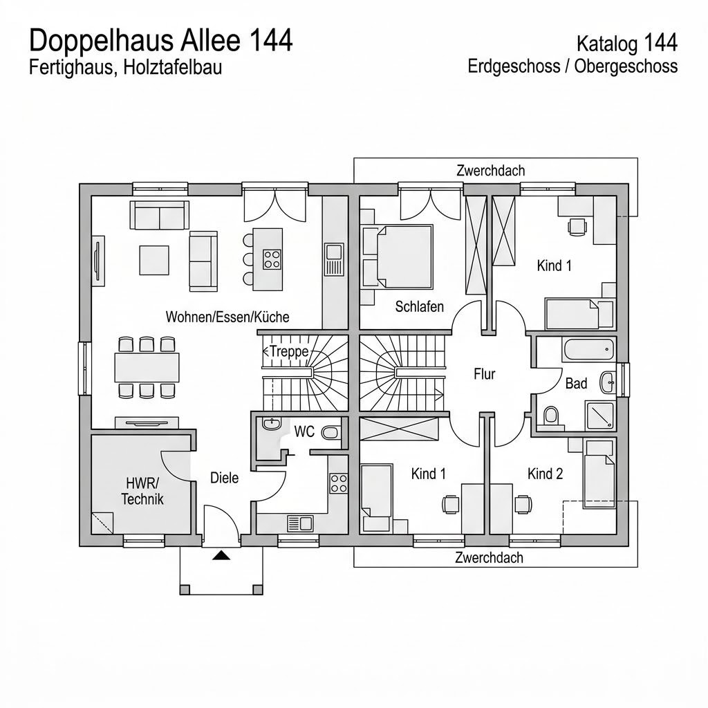 Grundriss Doppelhaus Allee 144 – 144 m² Doppelhaus mit 5 Zimmern