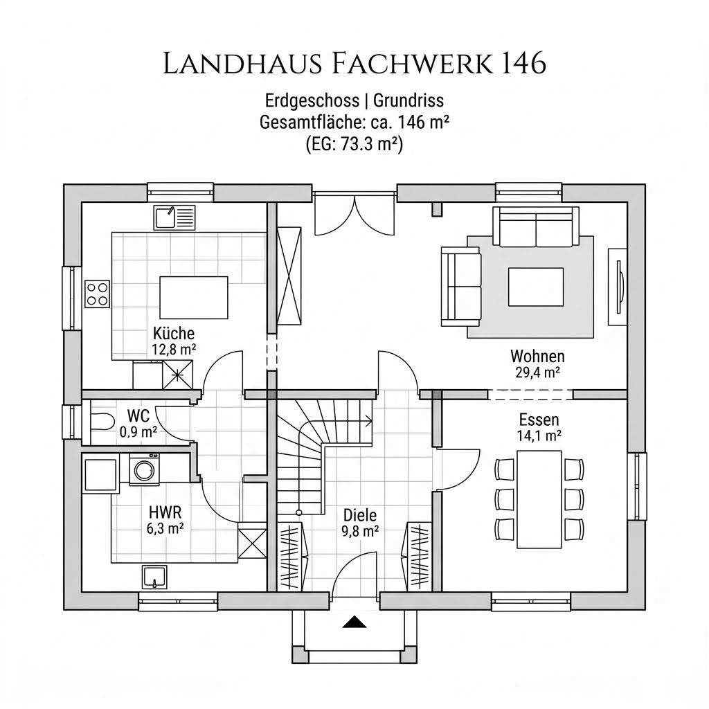 Grundriss Landhaus Fachwerk 146 – 146 m² Landhaus mit 5 Zimmern