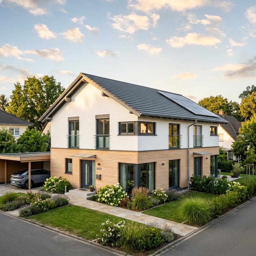 Zweifamilienhaus Belando 188 von buedenbender in Holztafelbauweise mit Satteldach
