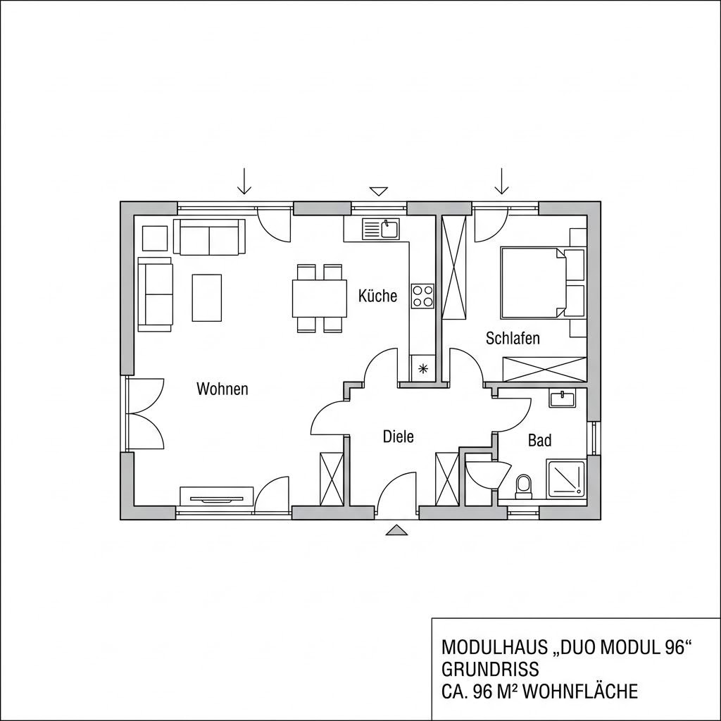 Grundriss Duo Modul 96 – 96 m² Modulhaus mit 4 Zimmern
