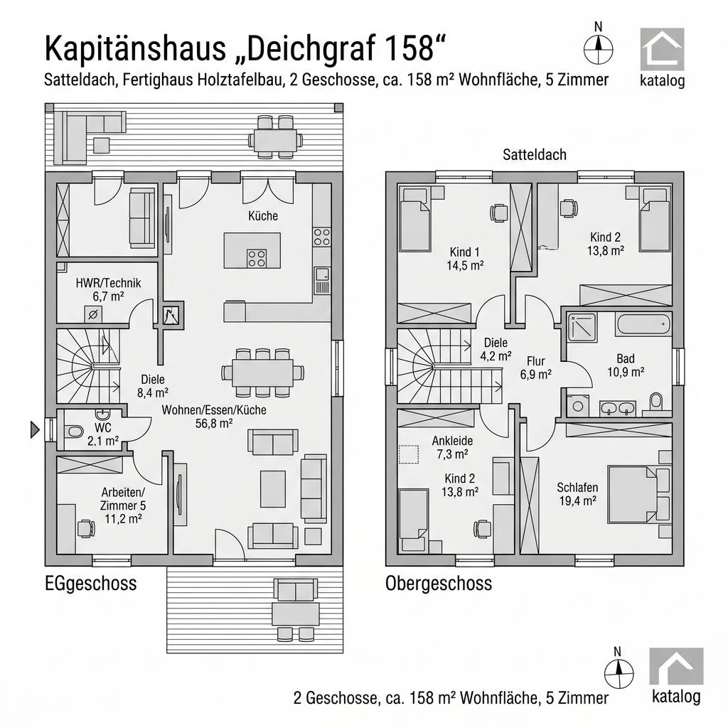 Grundriss Deichgraf 158 von Gemello FD 280 — 158 m², 5 Zimmer