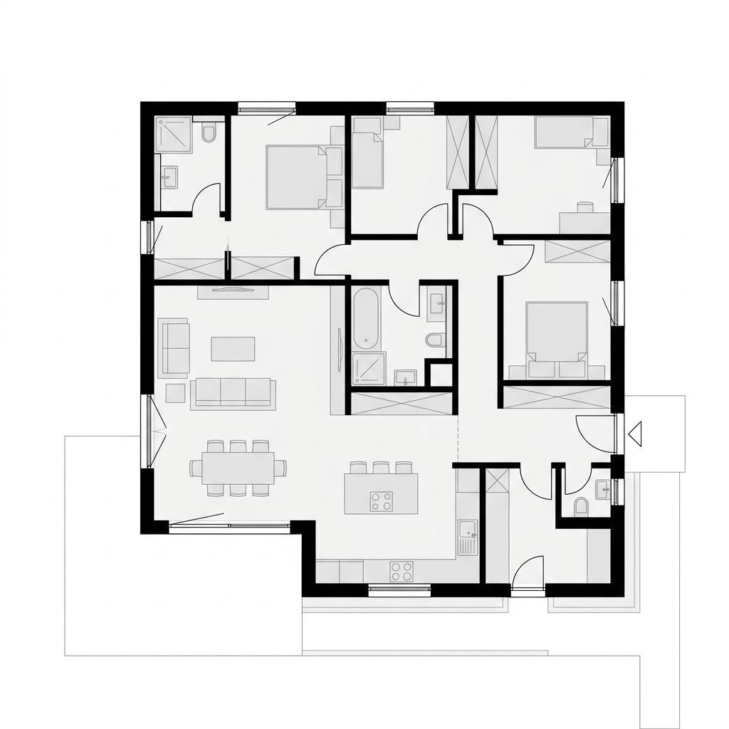 Grundriss Bungalow Dänholm 130 von Danhaus Deutschland — 130 m², 4 Zimmer