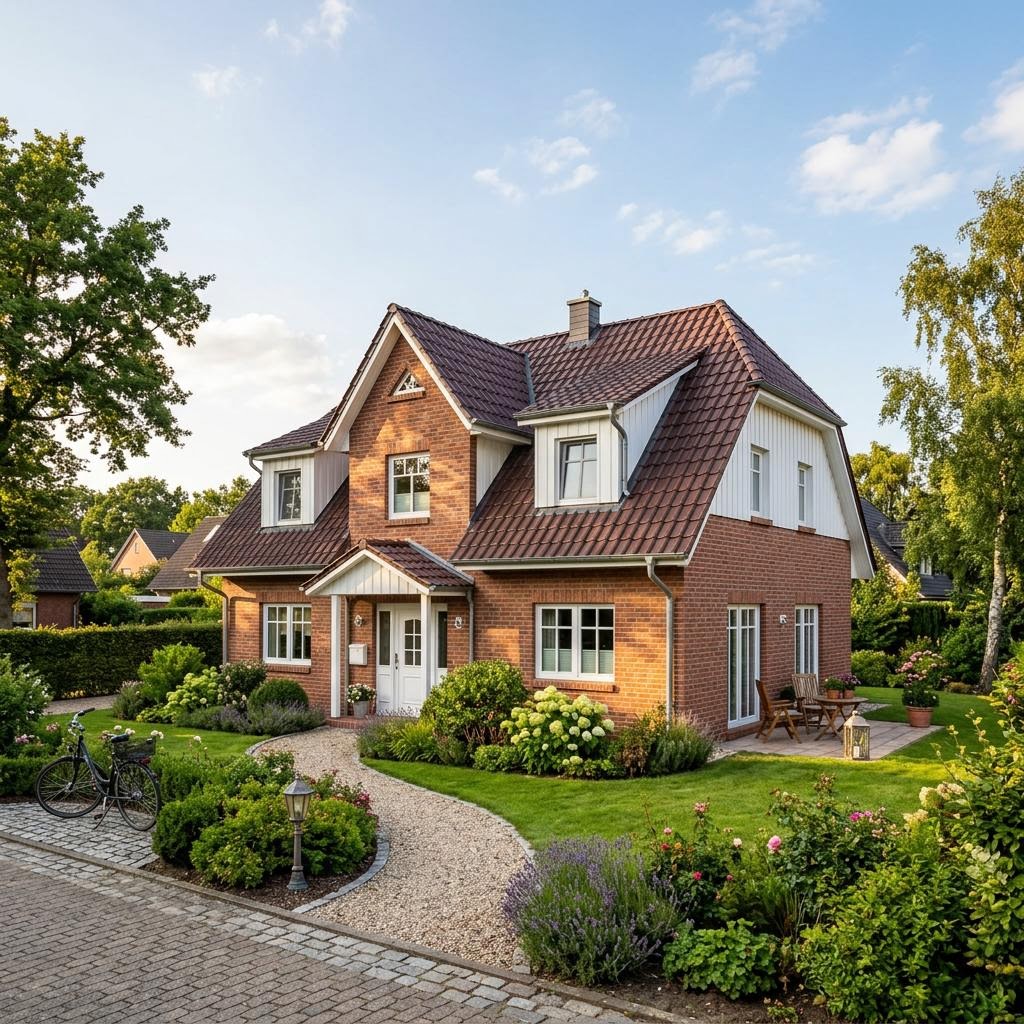 Friesenhaus Friesenkoje von Danhaus Deutschland mit rotem Klinker und Krüppelwalmdach