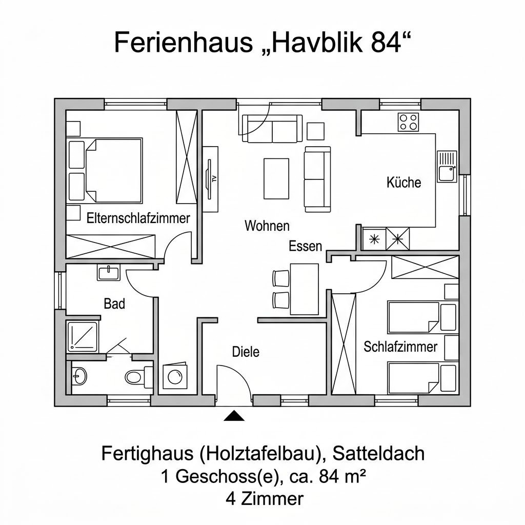 Grundriss Havblik 84 – 84 m² Ferienhaus mit 4 Zimmern
