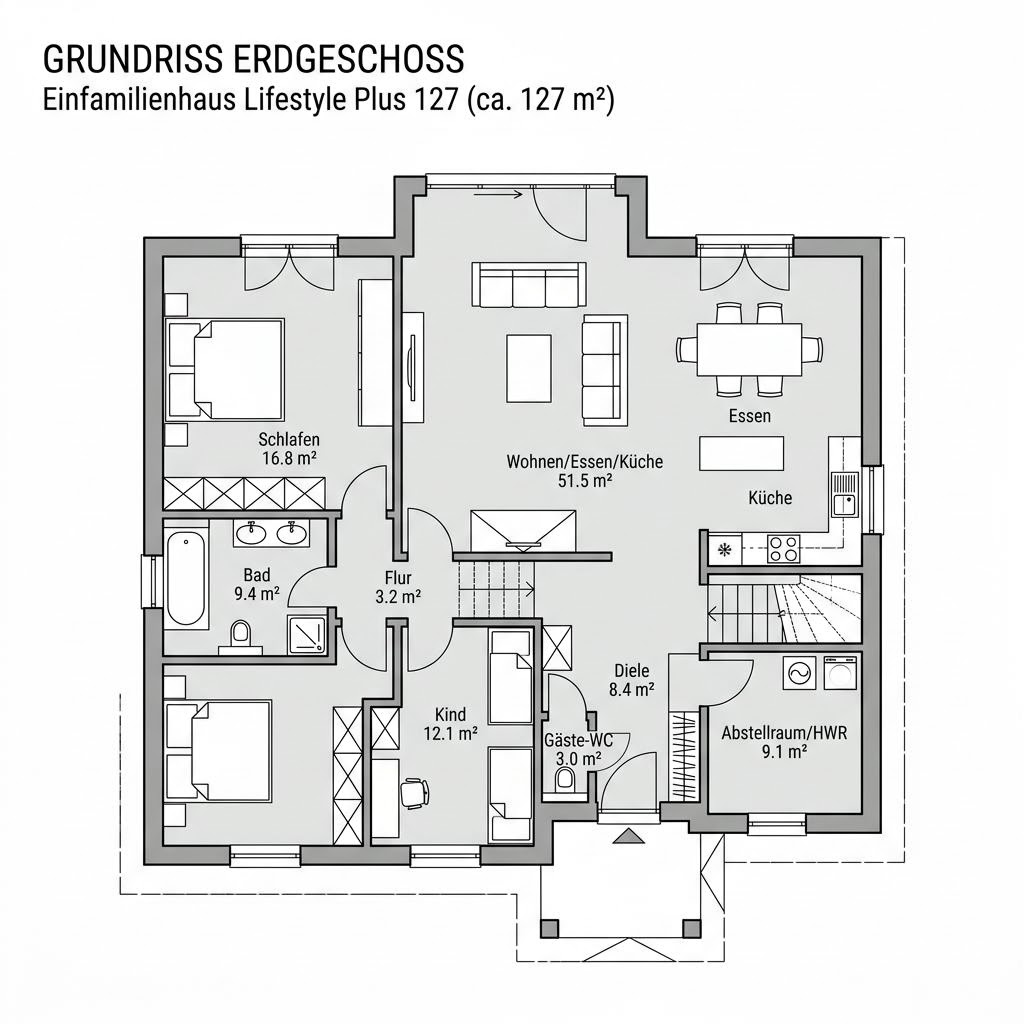 Grundriss Lifestyle Plus 127 – 127 m² Einfamilienhaus mit 4 Zimmern