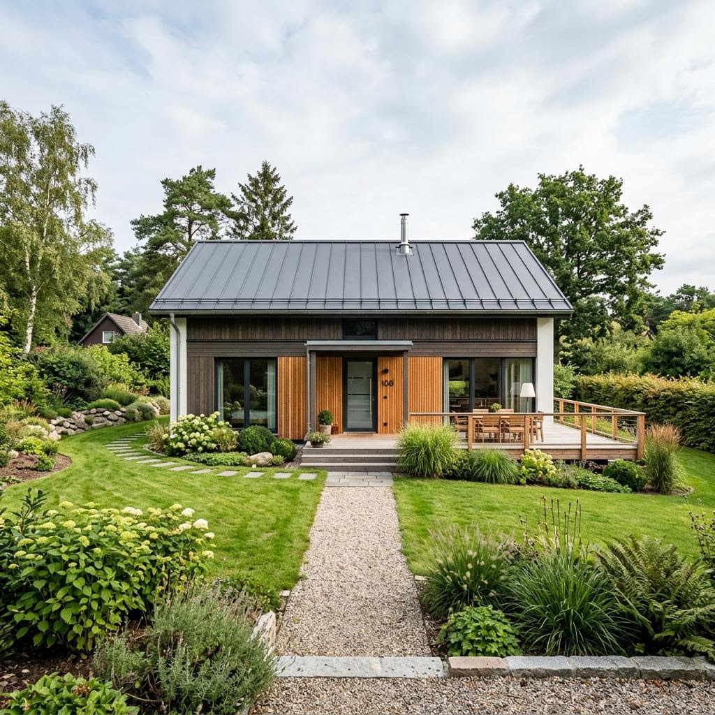 Ferienhaus Nord 108 von Danhaus Deutschland als großer nordischer Bungalow mit Satteldach und Photovoltaik