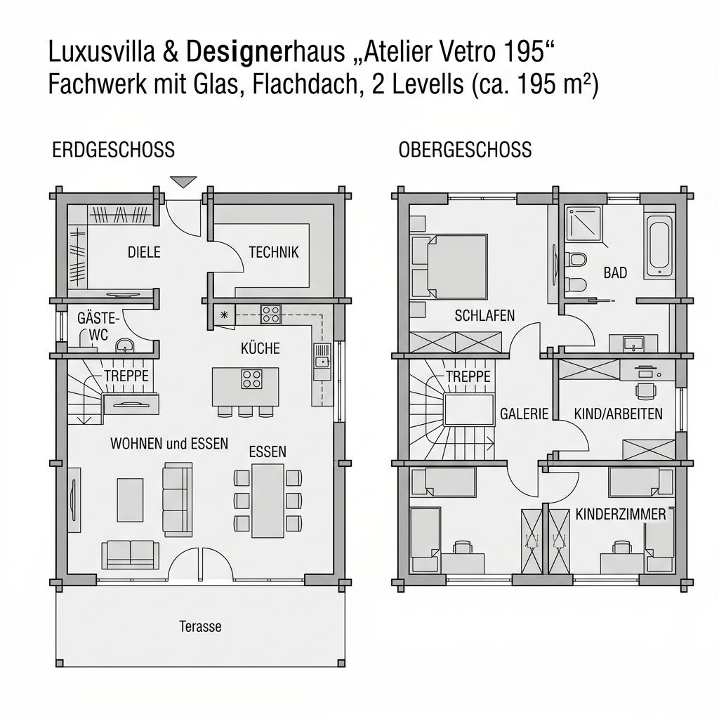Grundriss Atelier Vetro 195 – 195 m² Luxusvilla & Designerhaus mit 5 Zimmern
