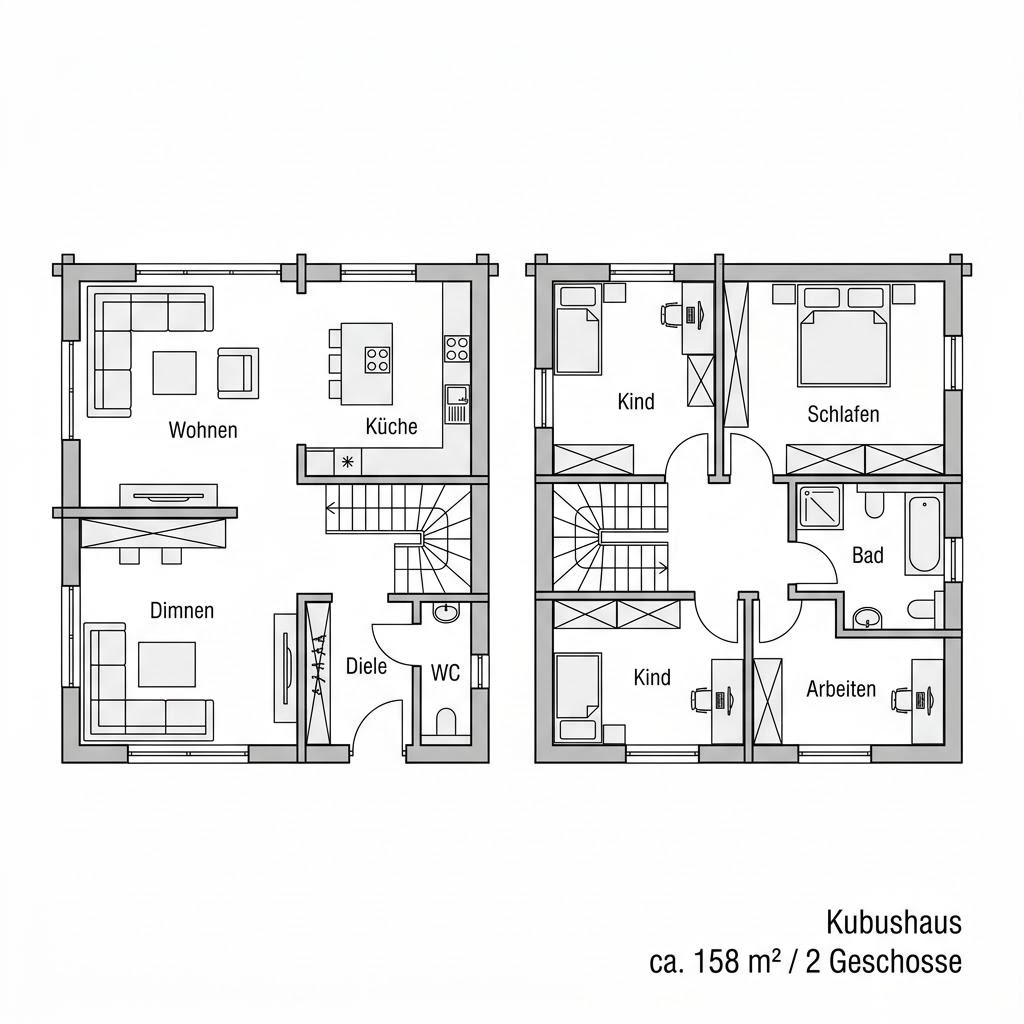 Grundriss Quadra Sole 158 – 158 m² Kubushaus mit 5 Zimmern