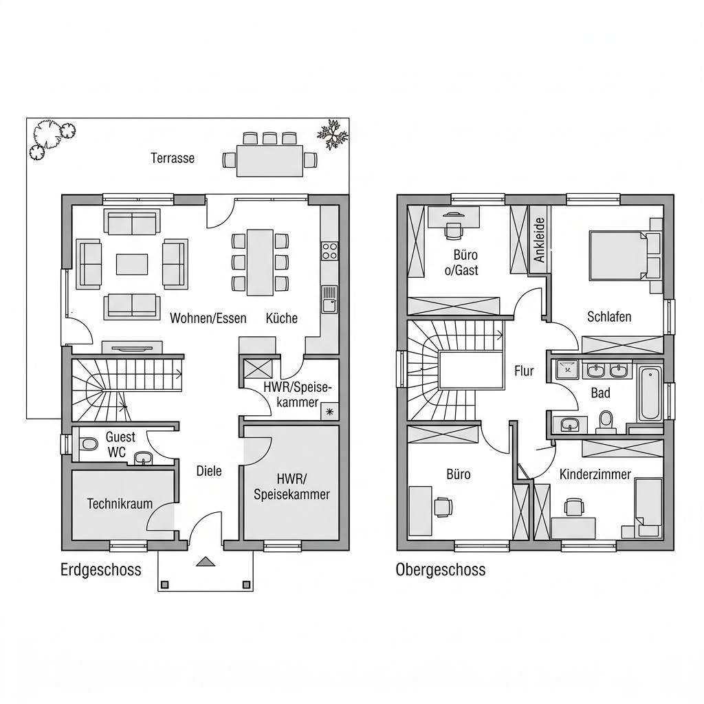 Grundriss Villa Cortina 185 – 185 m² Stadtvilla mit 6 Zimmern