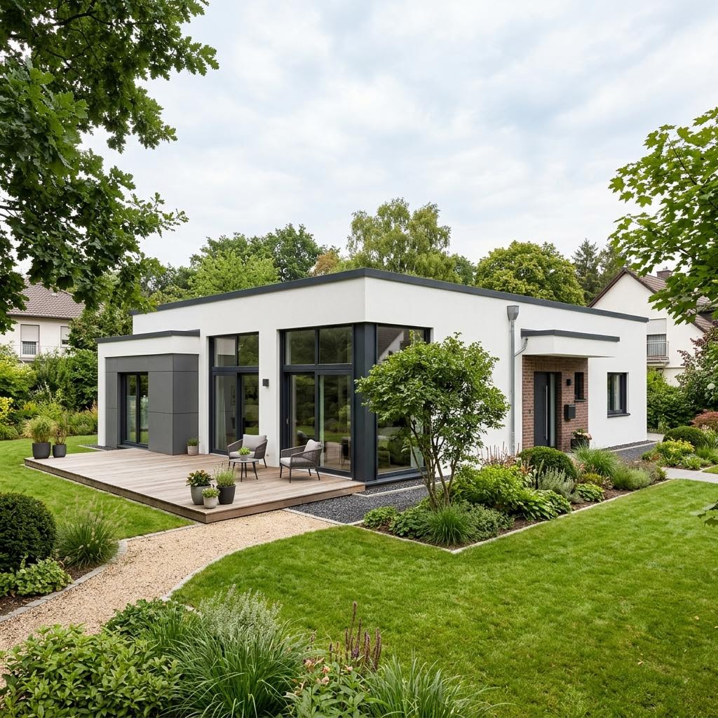 Flachdachhaus Cube 118 Bungalow von Deutsche Neubau mit Flachdach — barrierearmer Massivbungalow mit 118 m²