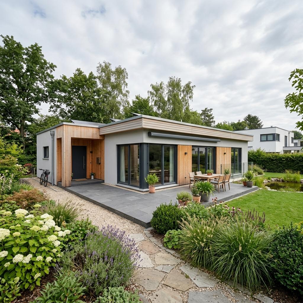 Bungalow Terra 135 von ELK Haus mit Flachdach — moderner Holzfertigbau-Bungalow mit 135 m²