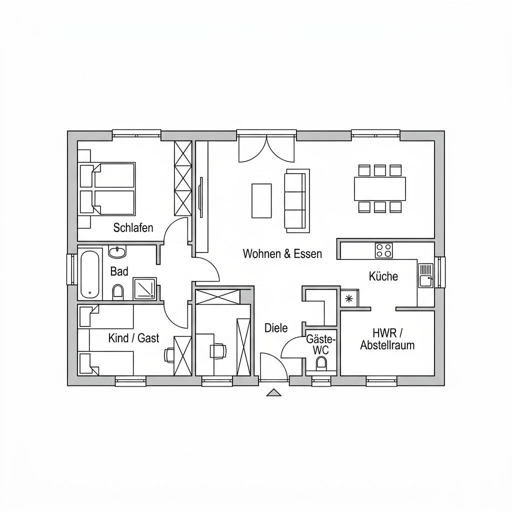 Grundriss Bungalow Terra 135 – 135 m² Bungalow mit 4 Zimmern