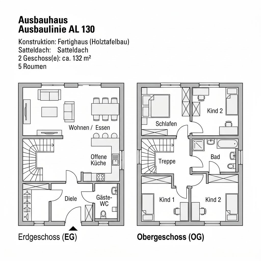 Grundriss Ausbaulinie AL 130 von Fertighaus WEISS — 132 m², 5 Zimmer