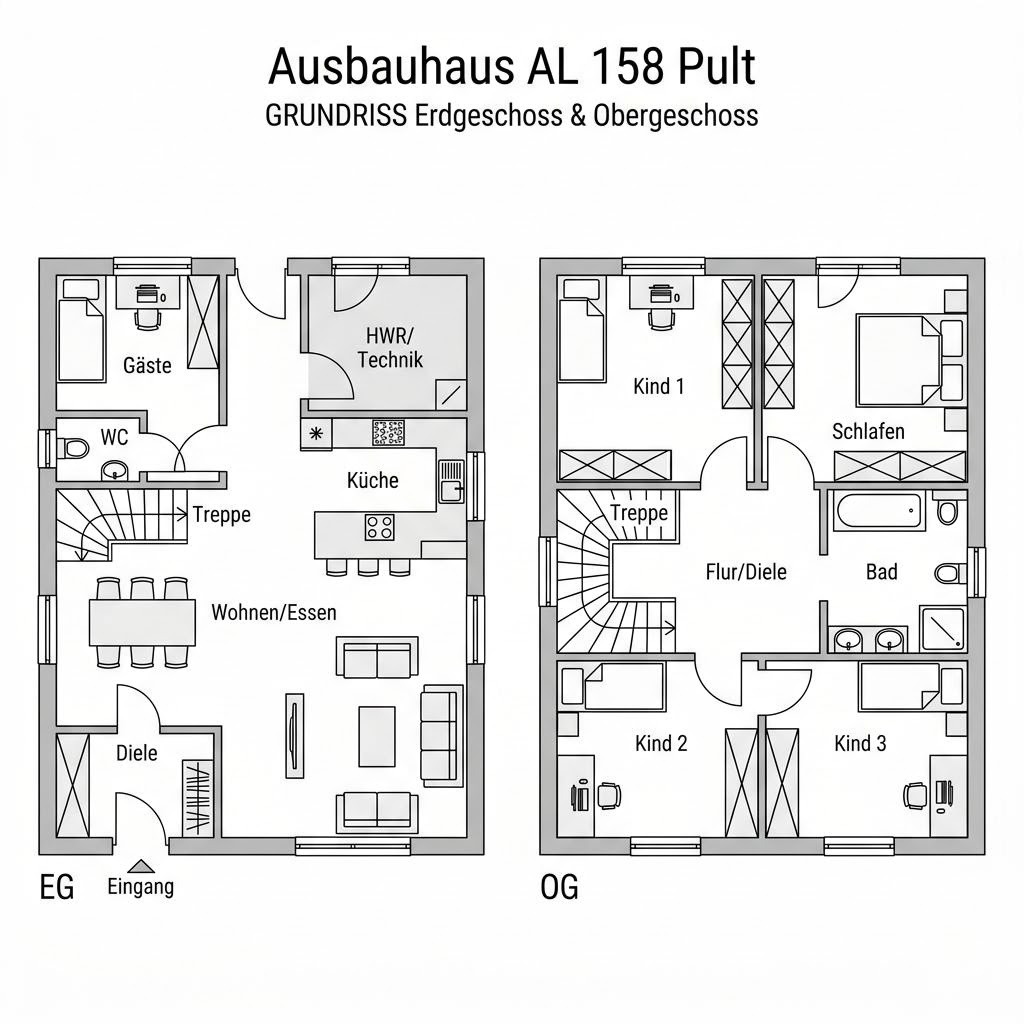 Grundriss Ausbaulinie AL 158 Pult – 158 m² Ausbauhaus mit 6 Zimmern