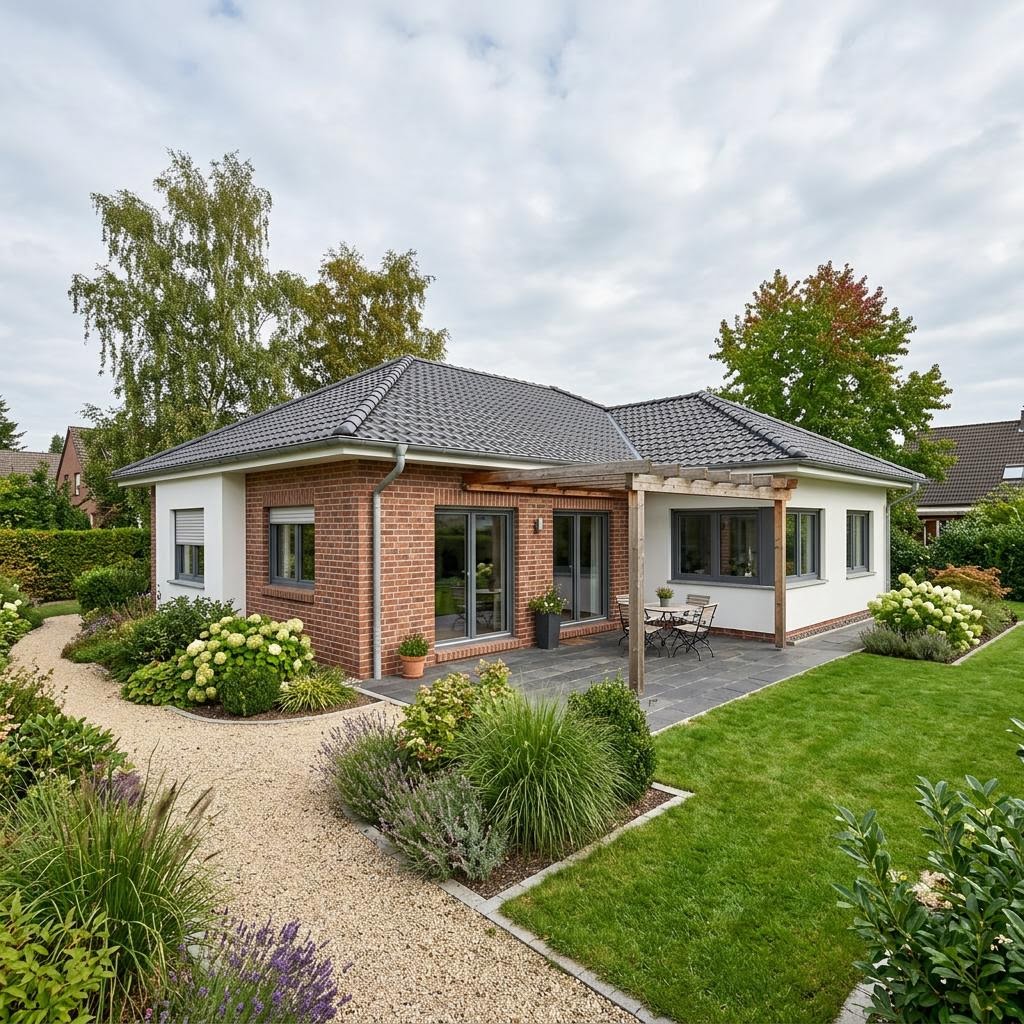 Massiv-Winkelbungalow 142 von FIBAV Massivhaus mit Walmdach — großer Winkelbungalow mit 142 m²