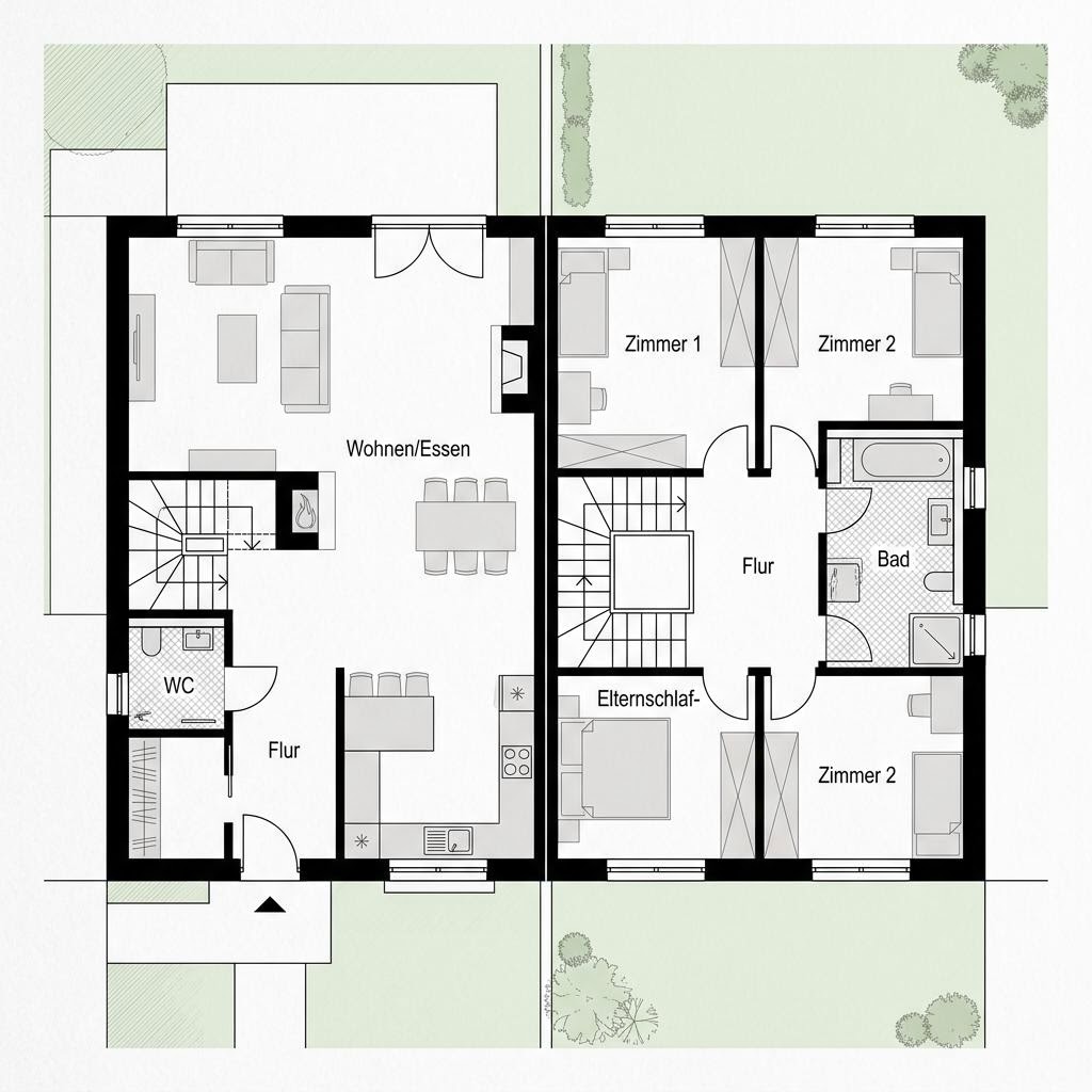 Grundriss Doppelhaus Medley 126 von FingerHaus — 126 m², 5 Zimmer
