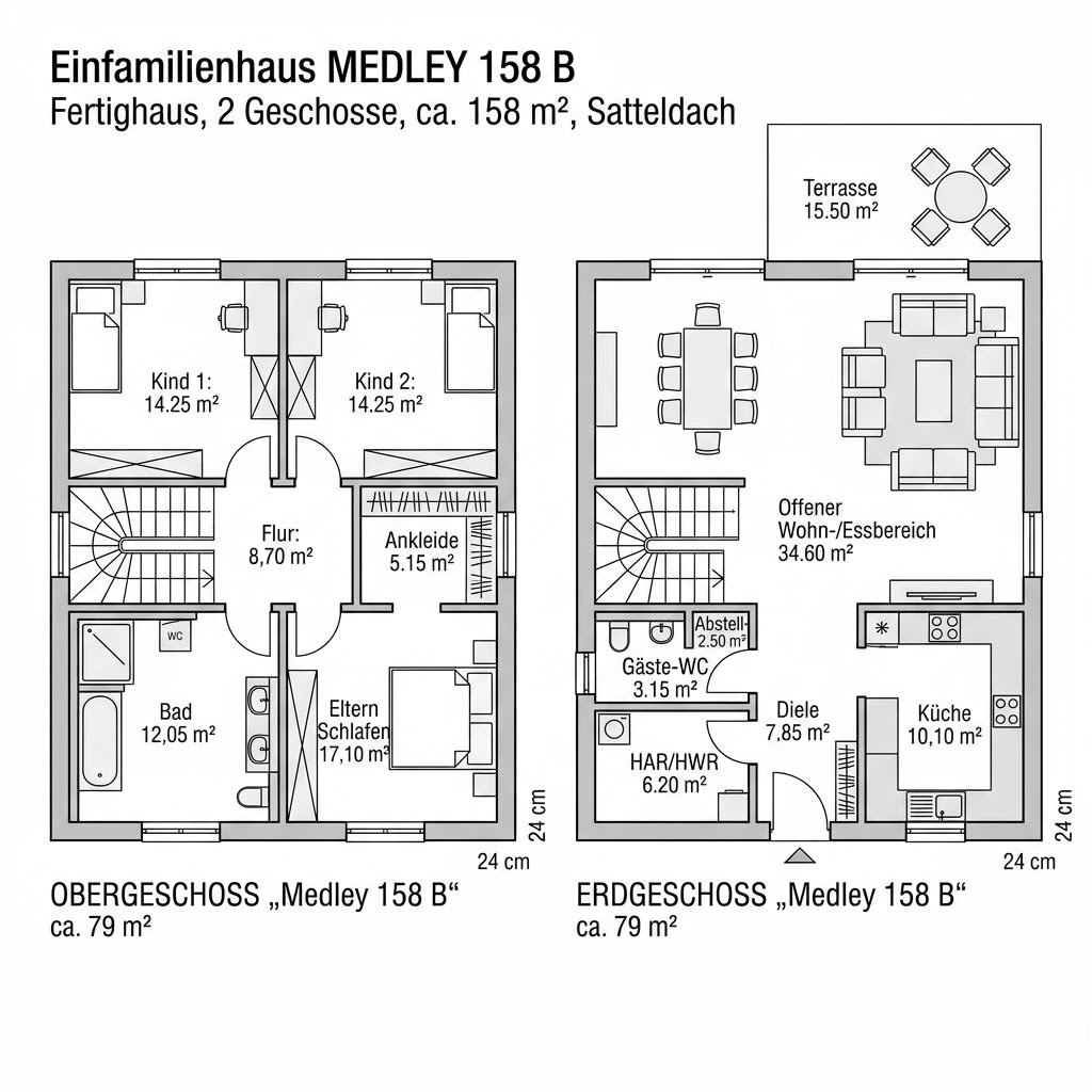 Grundriss Medley 158 B – 158 m² Einfamilienhaus mit 6 Zimmern