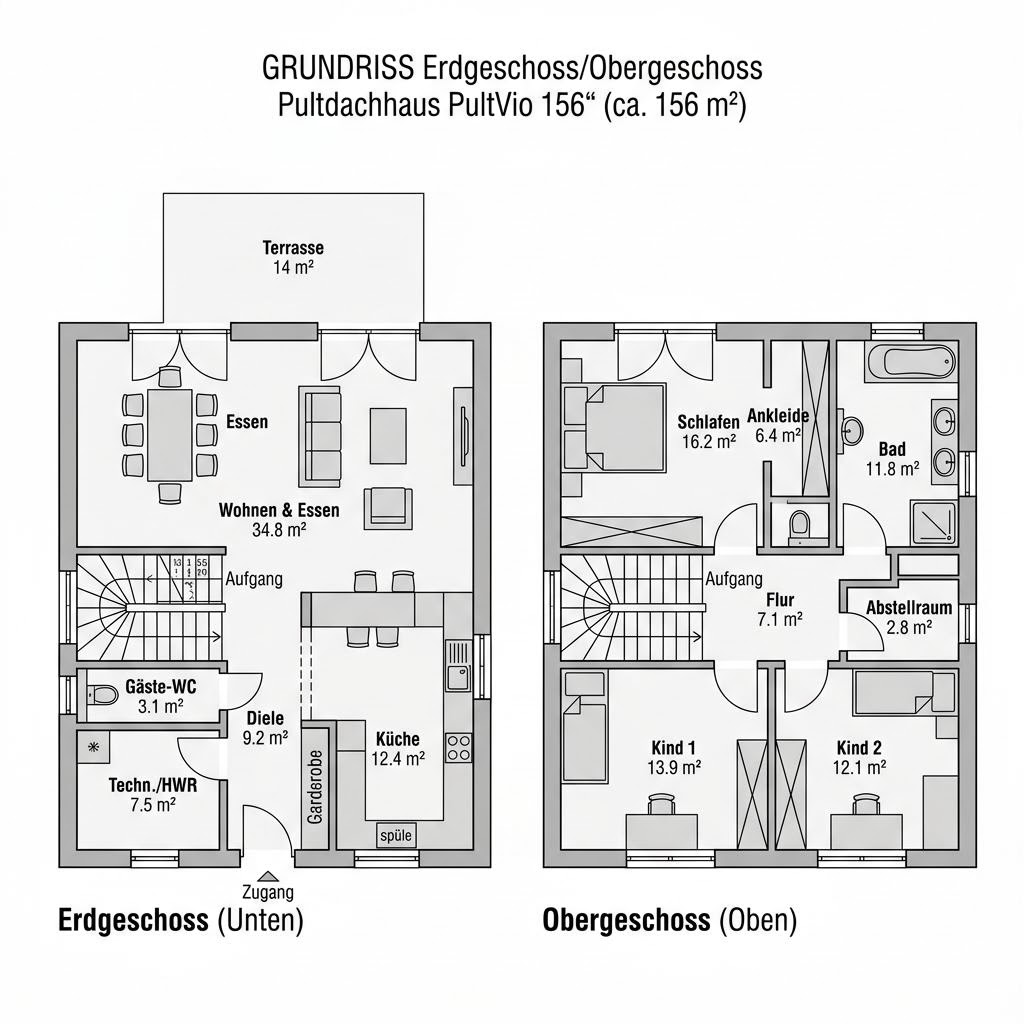 Grundriss PultVio 156 von FingerHaus — 156 m², 5 Zimmer