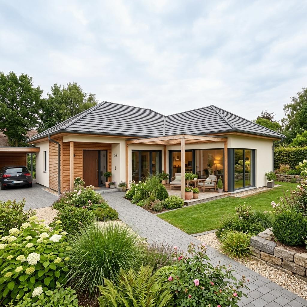 Bungalow Sonnenfeld 126 von Fingerhut Haus mit Walmdach — Familienbungalow mit Freisitz und 126 m²