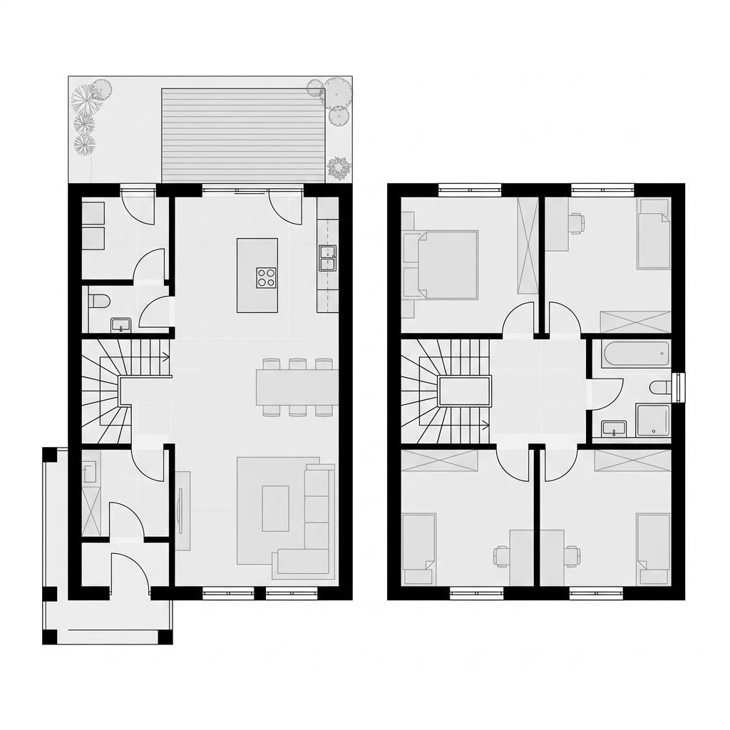 Grundriss Reihenendhaus Vitalis R148 von FischerHaus — 148 m², 5 Zimmer