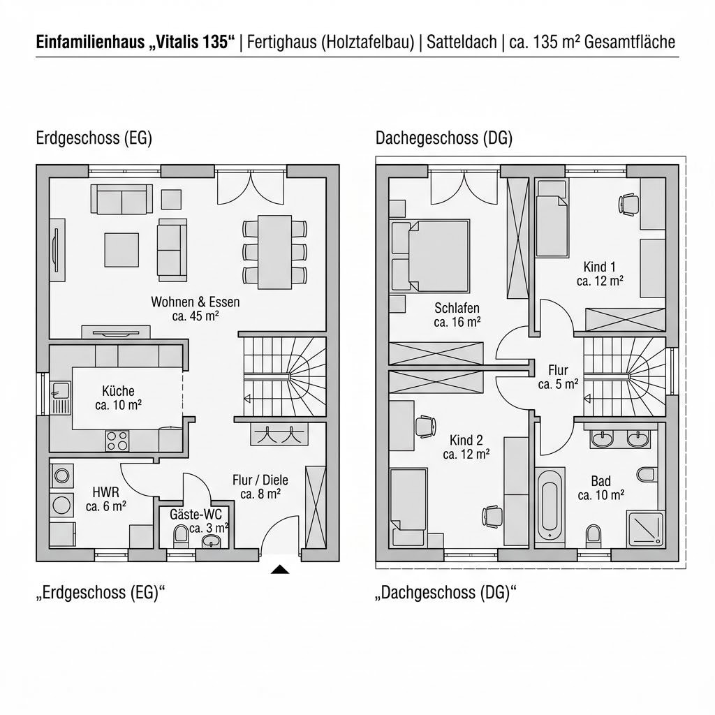 Grundriss Vitalis 135 – 135 m² Einfamilienhaus mit 5 Zimmern