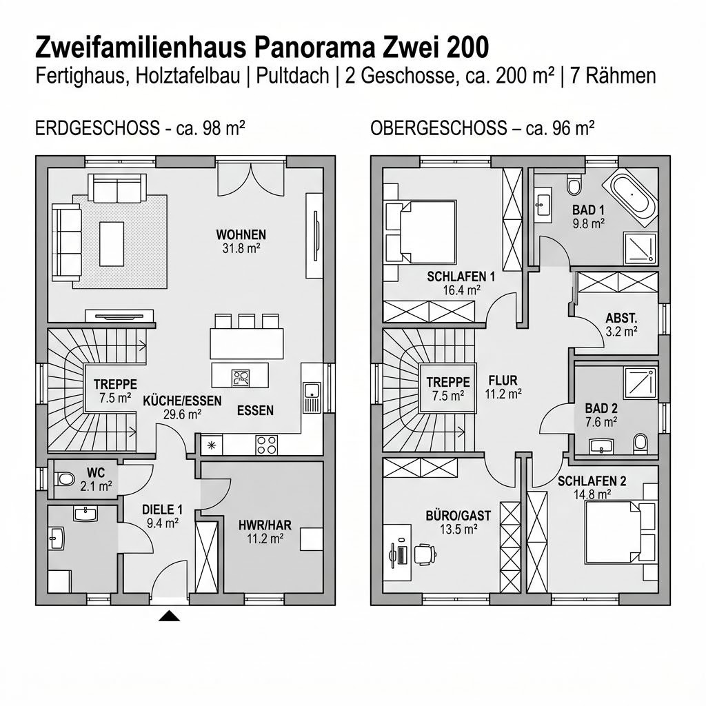 Grundriss Zweifamilienhaus Panorama Zwei 200 – 200 m² Zweifamilienhaus mit 7 Zimmern