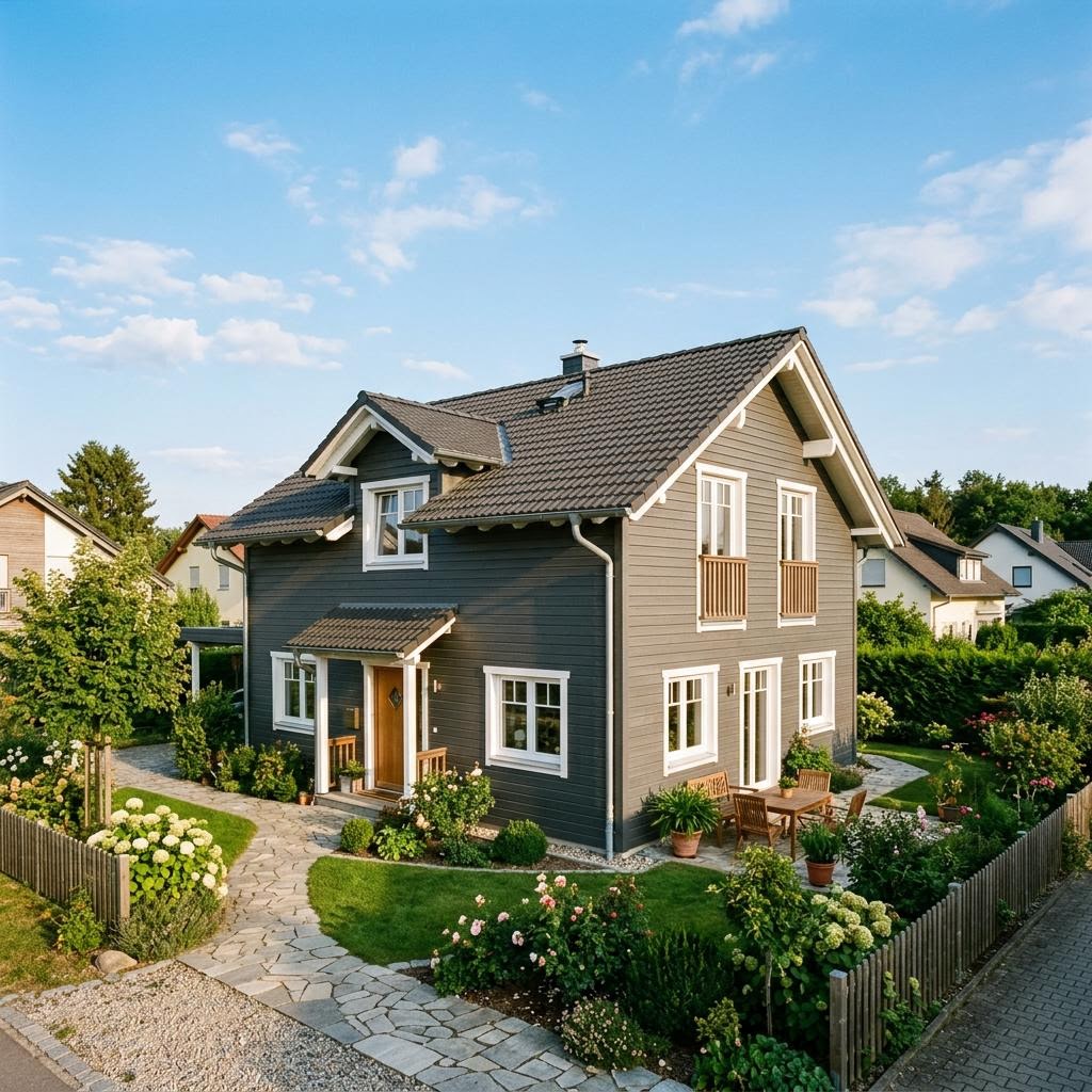 Kompaktes Holzhaus Tromsø 120 von fjorborg mit nordischer Holzfassade und Satteldach