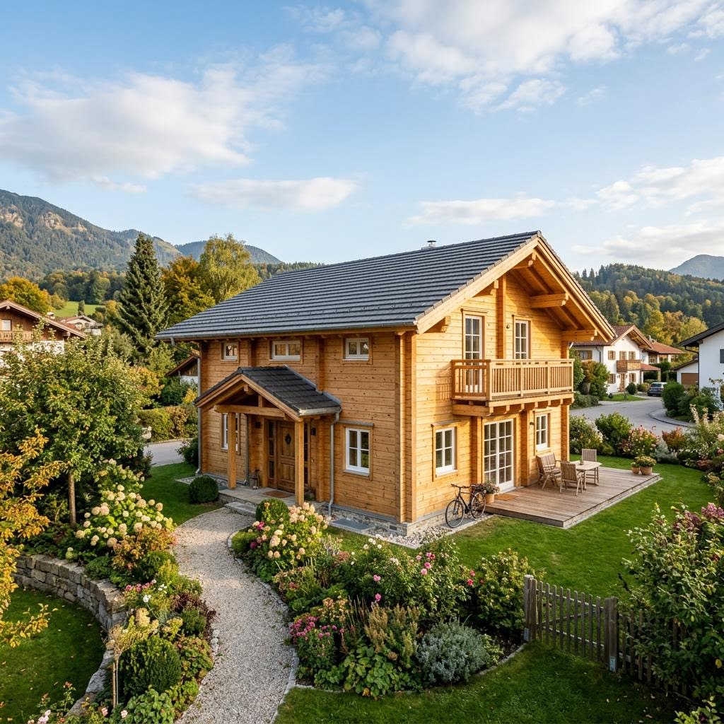 Chalet Chalet Isartal von Fullwood Wohnblockhaus mit Satteldach und Holzfassade