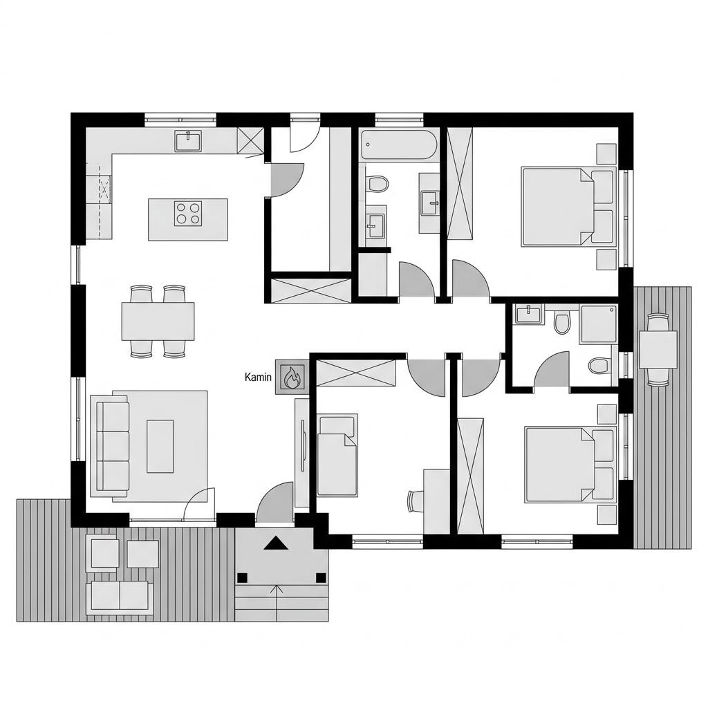 Grundriss Chalet Waldnaab – 98 m² Chalet mit 3 Zimmern