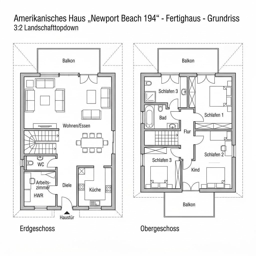 Grundriss Newport Beach 194 von Greenville — 194 m², 6 Zimmer