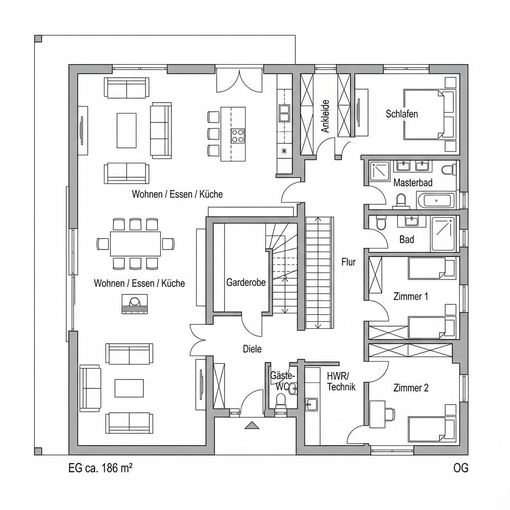 Grundriss Designhaus Vento 186 – 186 m² Luxusvilla & Designerhaus mit 5 Zimmern