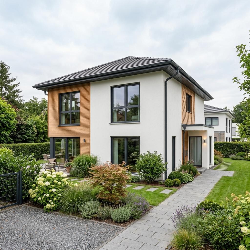 Stadtvilla Aurelia 156 von GUSSEK HAUS mit Walmdach und überdachtem Eingang