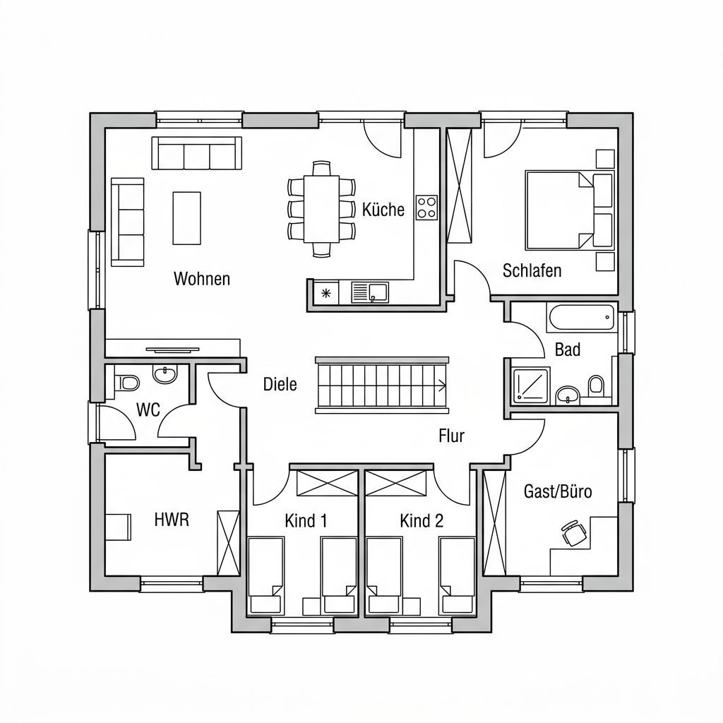 Grundriss Aurelia 156 – 156 m² Stadtvilla mit 5 Zimmern