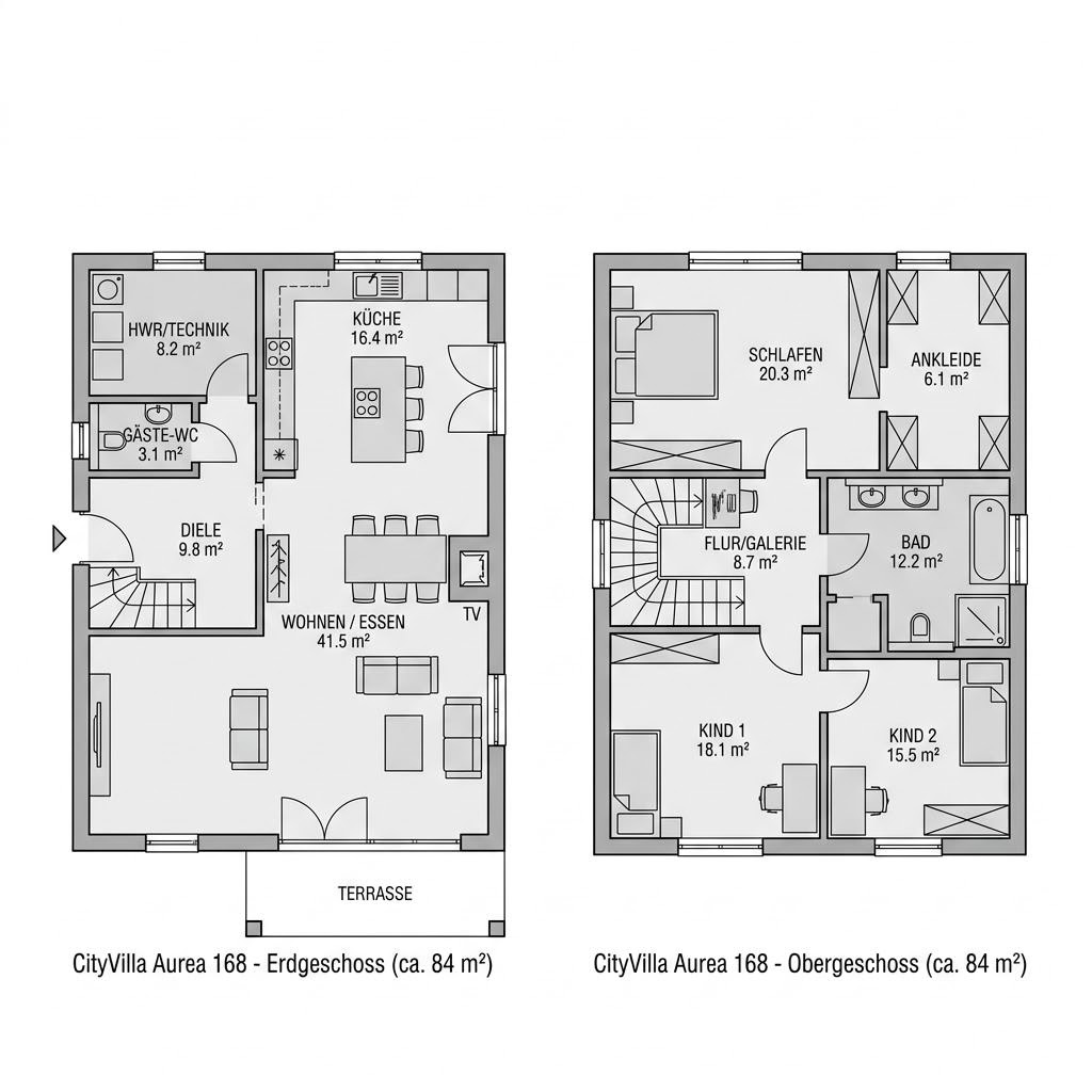 Grundriss CityVilla Aurea 168 – 168 m² Stadtvilla mit 5 Zimmern