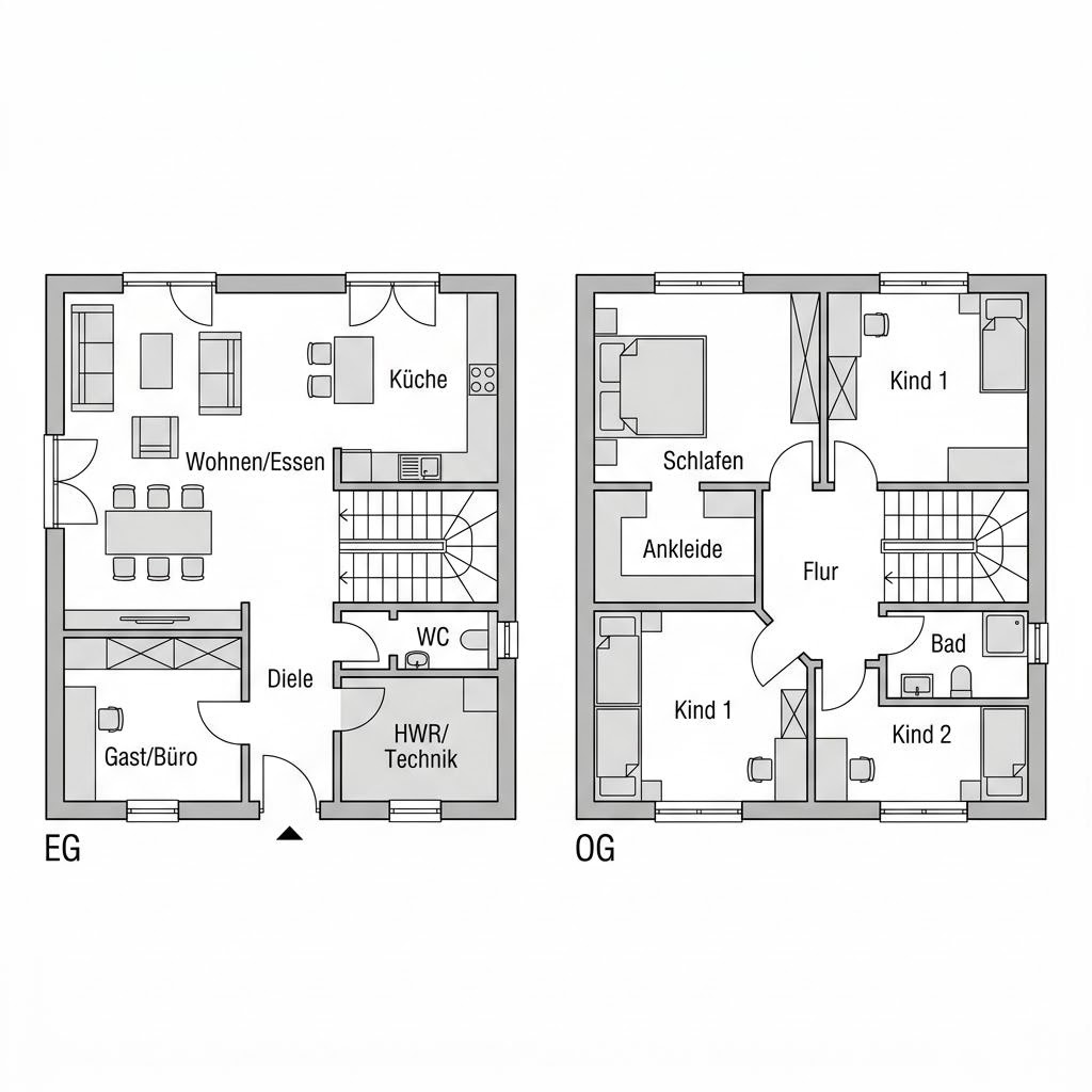 Grundriss Kubus Vero 148 – 148 m² Kubushaus mit 5 Zimmern