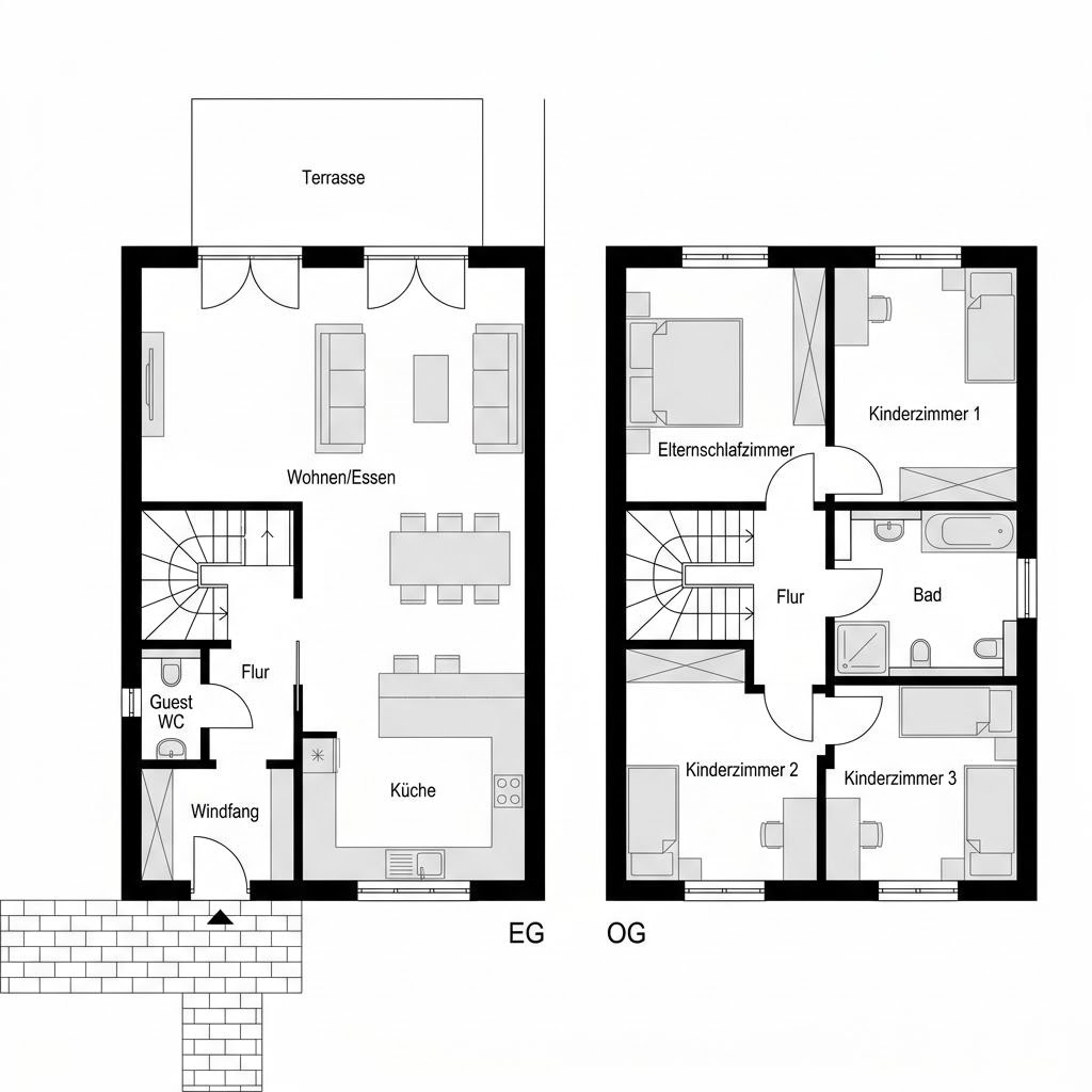 Grundriss Reihenendhaus Cascada R144 von GUSSEK HAUS — 144 m², 5 Zimmer