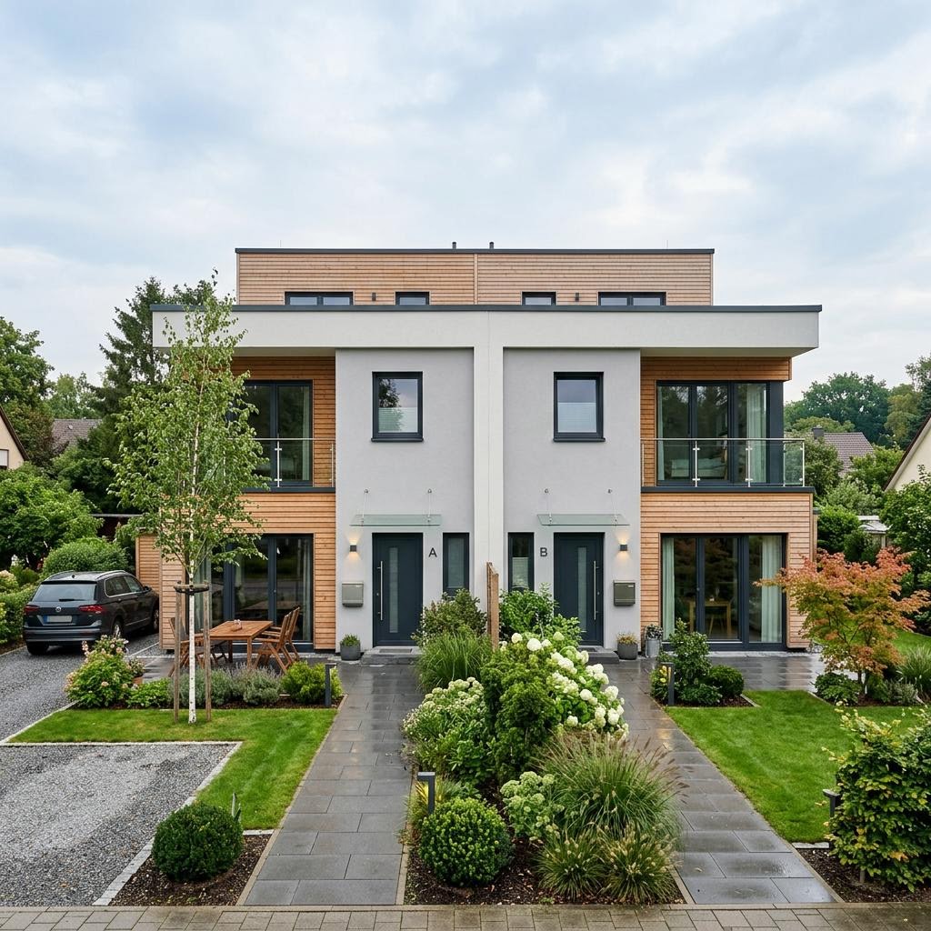 Doppelhaus Doppelhaus CityDuo 138 von Haas Fertigbau — Flachdach, 138 m²